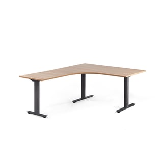 Ergonomic desk MODULUS, T-stand, 1600x2000 mm, black frame, oak