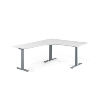 Työpöytä MODULUS, kiinteä korkeus, T-jalusta, 1600x2000 mm, hopeanharmaa jalusta, valkoinen