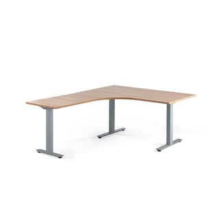 Rohový stôl MODULUS, T-rám, 1600x2000 mm, strieborná, dub