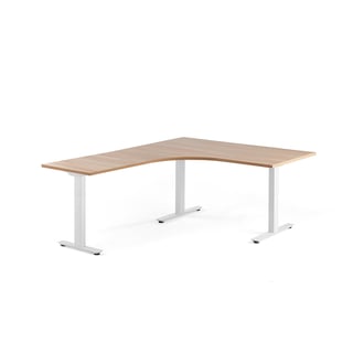 Rohový psací stůl MODULUS, T-nohy, 1600x2000 mm, bílý rám, dub