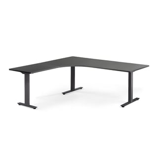 Rohový psací stůl MODULUS, T-nohy, 2000x2000 mm, černý rám, černá