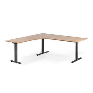 Rohový psací stůl MODULUS, T-nohy, 2000x2000 mm, černý rám, dub