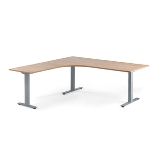 Rohový stôl MODULUS, T-rám, 2000x2000 mm, strieborná, dub