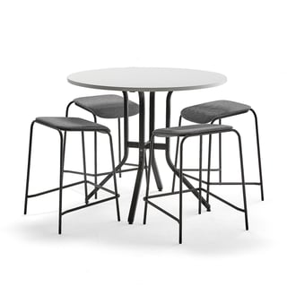 Möbelgrupp VARIOUS + ATTEND, 1 bord och 4 antracitgrå pallar