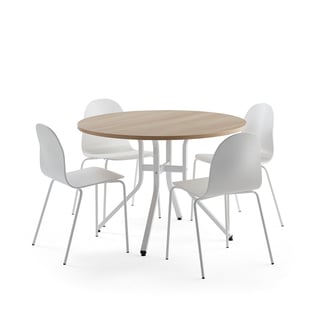 Pakettitarjous VARIOUS + GANDER, pöytä + 4 tuolia, valkoinen