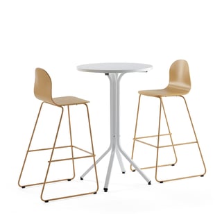 Baldų komplektas Various + Gander, 1 stalas + 2 garstyčių spalvos kėdės