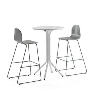 Möbelset VARIOUS + GANDER, Tisch und 2 Barstühle, graugrün