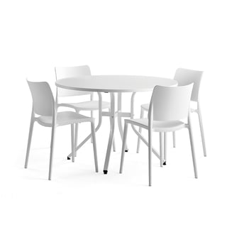 Pohištveni komplet VARIOUS + RIO, 1 miza + 4 beli stoli
