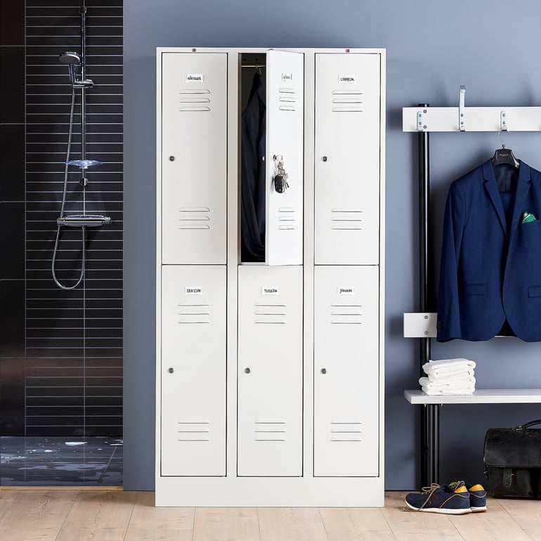 Compartment locker CAMPUS, 3 modules, 6 doors, 1800x900x500 mm, light ...