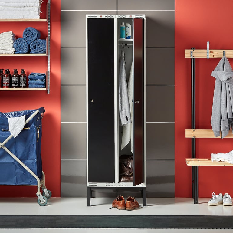 Clothes locker CLASSIC, leg frame, 2 modules, 1940x600x550mm, black ...