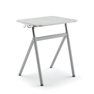 Sit-stand school desk ASCEND, light grey linoleum, alu grey