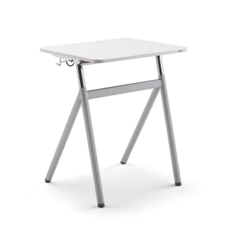 Sit-stand school desk ASCEND, grey laminate, alu grey