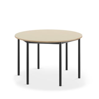 Desk BORÅS, round, Ø1200x720 mm, birch laminate, anthracite