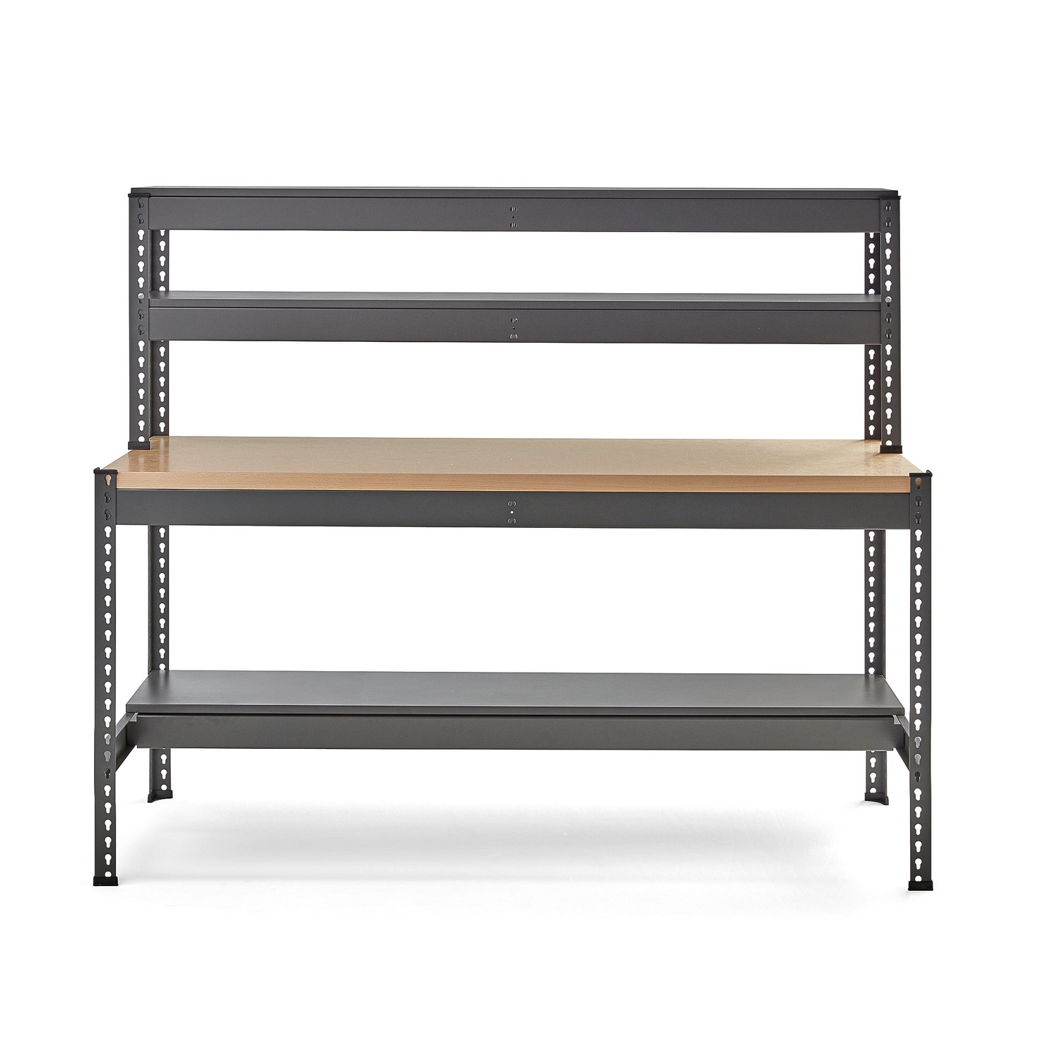 Workbench COMBO, hardboard, with half bottom shelf, 1840x775x1530 mm