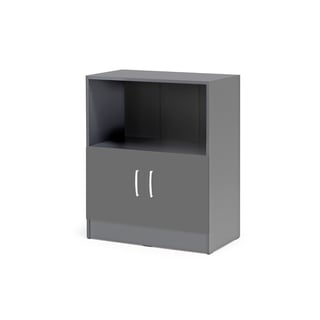 Kancelářská skříň FLEXUS, 925x760x415 mm, dveře + 1 otevřená police, šedá