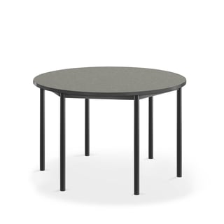 Pöytä SONITUS, ääntä vaimentava linoleumi, pyöreä, Ø1200x720 mm, tummanharmaa, antrasiitinharmaa