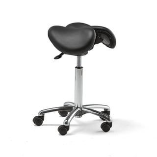 Saddle chair with split seat HARROW, black leather, H 560-760 mm