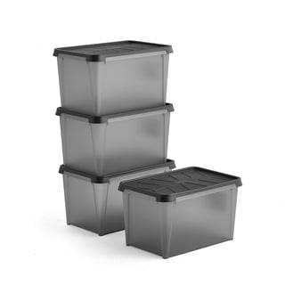 Plastové boxy s vekom DRY, 50 L, 4 ks, 600x400x350 mm, vodeodolné