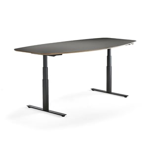 Møtebord AUDREY, hev/senk, L2400 B1200 H640–1290mm, svart stativ/mørk grå bordplate