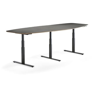 Hæve sænke konferencebord AUDREY, 3200x1200 mm, sort stel, mørkegrå bordplade