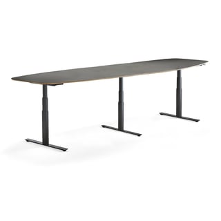 Møtebord AUDREY, hev/senk, L4000 B1200 H640–1290mm, svart stativ/mørk grå bordplate