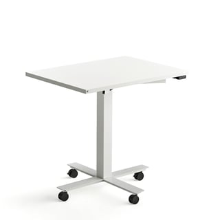 Skrivbord MODULUS, mobilt enpelarstativ, 800x600 mm,vitt stativ, vit