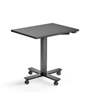 Skrivebord MODULUS, mobilt enbensstativ, L800 B600 H780–1250 mm, svart/svart