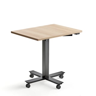 Pokretni stol MODULUS, postolje, 800x600 mm, crni okvir, hrast