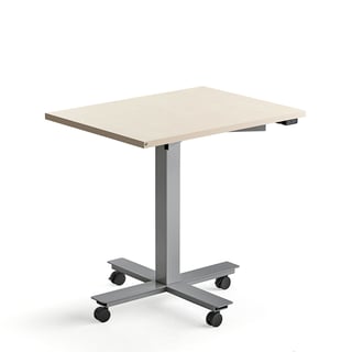 Mobils elektriski augstumā regulējams galds MODULUS, 800x600 mm, sudrabots rāmis, bērzs