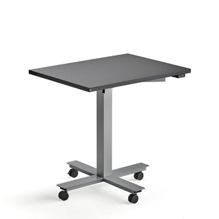 Skrivebord MODULUS, mobilt enbensstativ, L800 B600 H780–1250 mm, sølv/svart