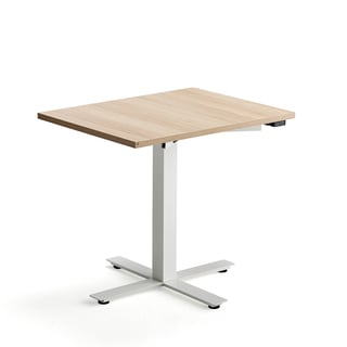 Skrivebord MODULUS, enbensstativ, L800 B600 H730–1200 mm, hvit/eik