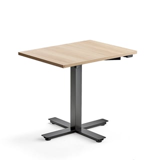 Skrivebord MODULUS, enbensstativ, hev/senk, L800 B600 H730–1200 mm, svart/eik