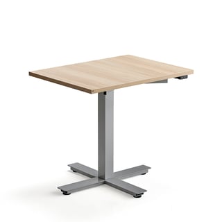 Skrivebord MODULUS, enkeltsøjlestel, 800x600 mm, sølvfarvet stel, eg