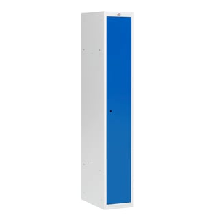 Garderobeskap COACH, umontert, H1800 B300 D500 mm, 1 dør, grå stamme, blå dører