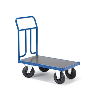 Platform trolley TRANSFER, 1 steel end, 900x500 mm, solid rubber, with brakes
