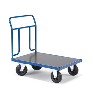 Platform trolley TRANSFER, 1 steel end, 1000x700 mm, solid rubber, with brakes