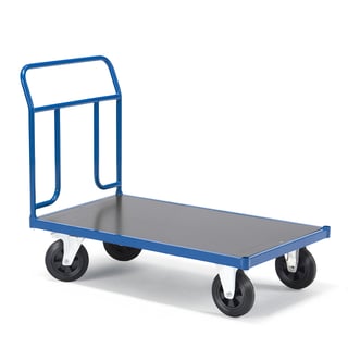 Platforminis vežimėlis TRANSFER, 1 metalinis bortas, 1200x800mm, 500kg, guminiai ratai, su stabdžiai