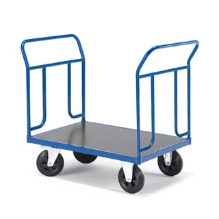 Platform trolley TRANSFER, 2 steel ends, 1000x700 mm, solid rubber, with brakes