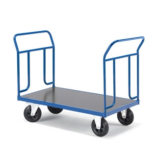 Platform trolley TRANSFER, 2 steel ends, 1200x800 mm, solid rubber, with brakes