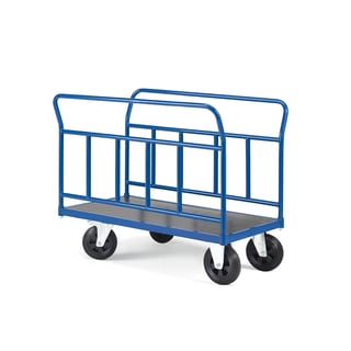 Platform trolley TRANSFER, 2 long steel sides, 900x500 mm, solid rubber, with brakes