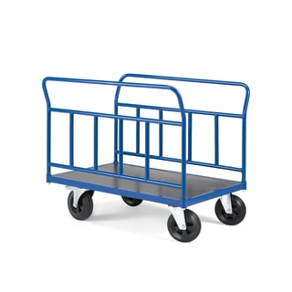 Platform trolley TRANSFER, 2 long steel sides, 1000x700 mm, solid rubber, with brakes