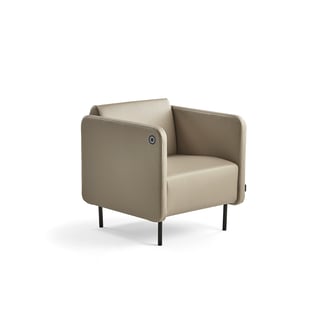 Armchair CLEAR with USB socket, artificial leather, taupe