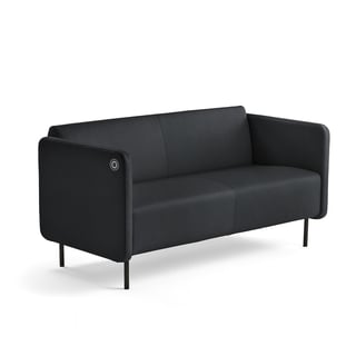 Sofa CLEAR z ładowarką USB, 2-osobowa, eko-skóra, antracyt