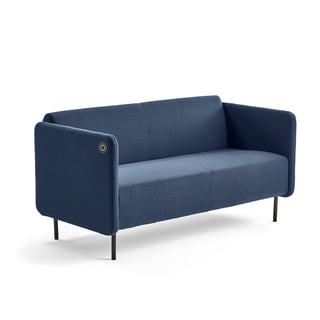 Sofa CLEAR, 2,5-seter med USB-port, stoff, marinblå