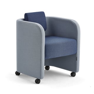 Fotelja COMFY, sa točkićima, vunena tkanina, nebo plava/marin plava