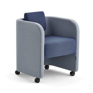 Fotelja COMFY, s kotačima, vunena tkanina, plava/tamnoplava