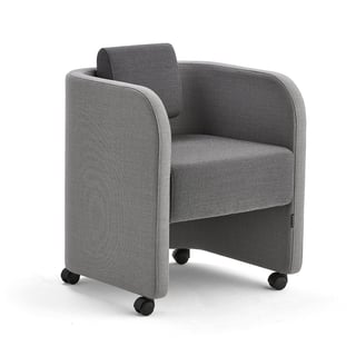 Armchair COMFY, with wheels, wool fabric, light grey/dark grey