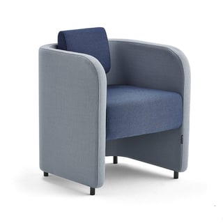 Armchair COMFY, with legs, wool fabric, sky blue/navy blue