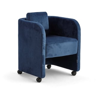 Fotelja COMFY, s kotačima, baršunasta tkanina, plava