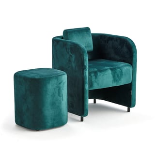 Furniture set COMFY, armchair + stool, with legs, velvet, emerald